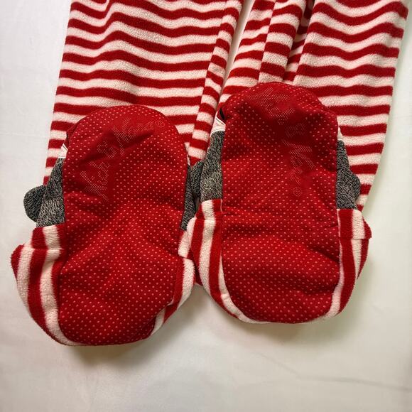 Nick & Nora Sock Monkey Adult Footie One-Piece Pajama Red White Stripe Size S - Picture 10 of 12